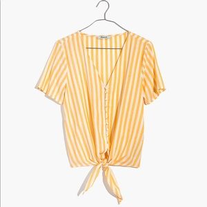 Agency Tie-Front Button Top in Pompano Stripe